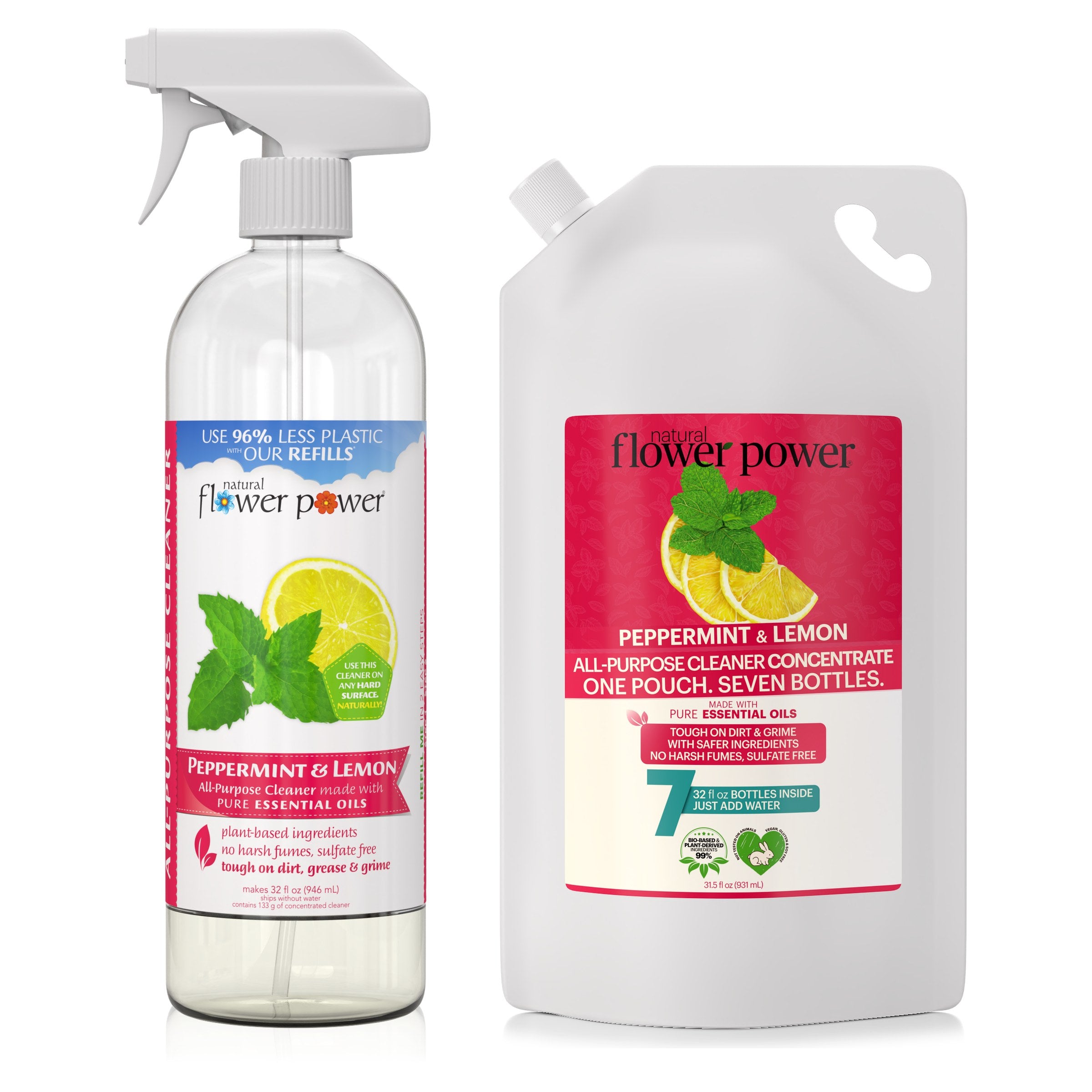 Pepermint Cleaner Peppermint & Lemon All-Purpose Cleaner + 7X Refill Bundle | Natural ...