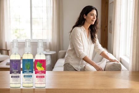 Variety 3-Pack Air Fresheners — Lavender, Lemongrass, Peppermint & Lemon on a wooden console in a bright living room