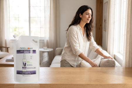 Lavender Air Freshener 4X Refill on a wooden console in a bright living room